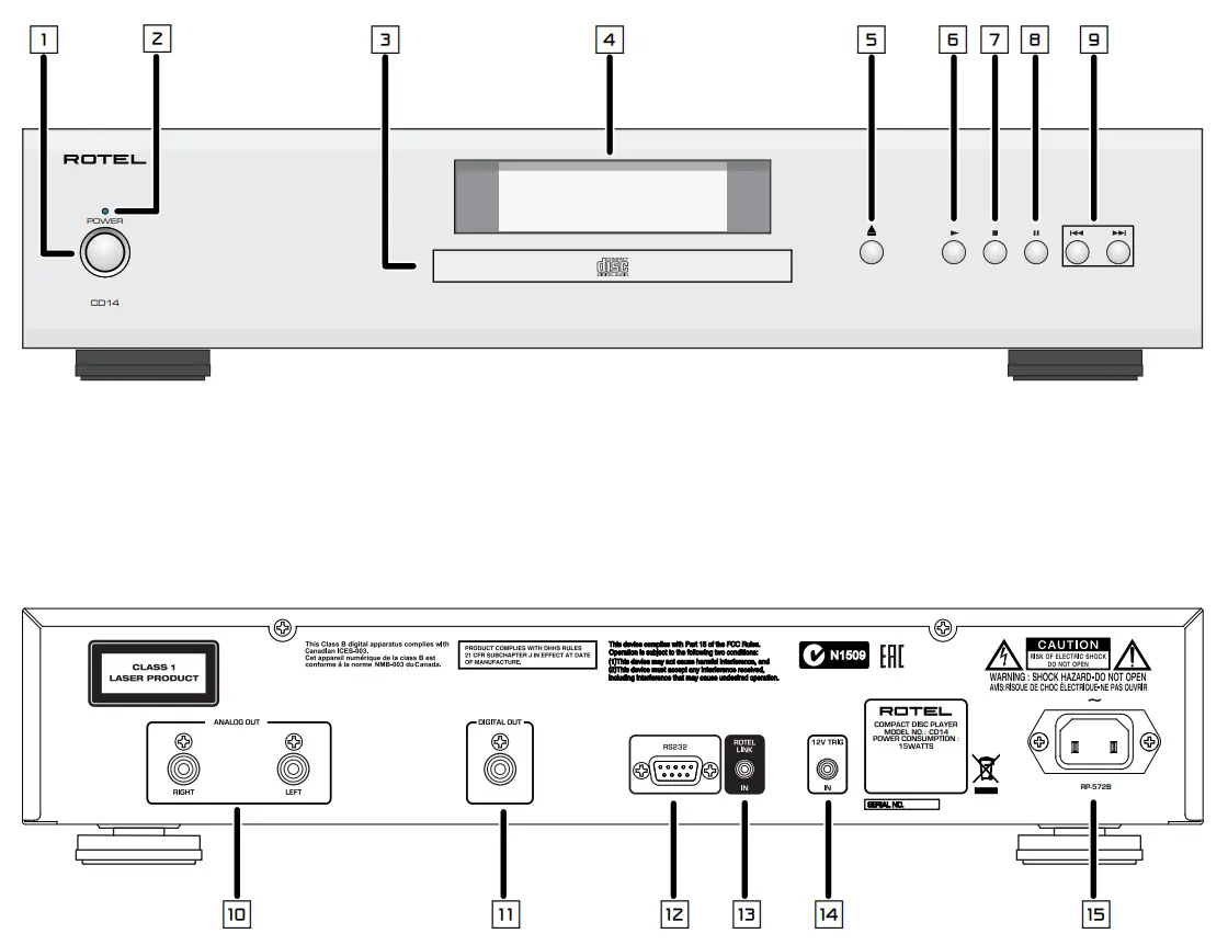 ROTEL CD14 Stereo Compact Disc Player - Figure 1