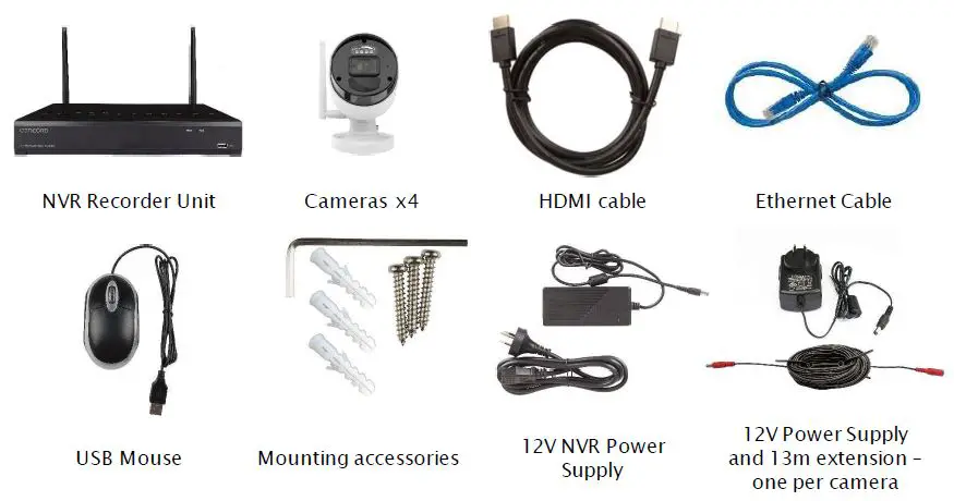 JQV5500 Concord 4 Channel NVR & 4 1080P Wireless PIR Bullet Cameras-1