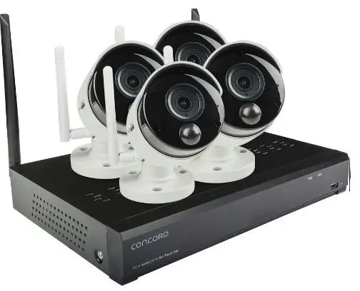 JQV5500 Concord 4 Channel NVR & 4 1080P Wireless PIR Bullet Cameras