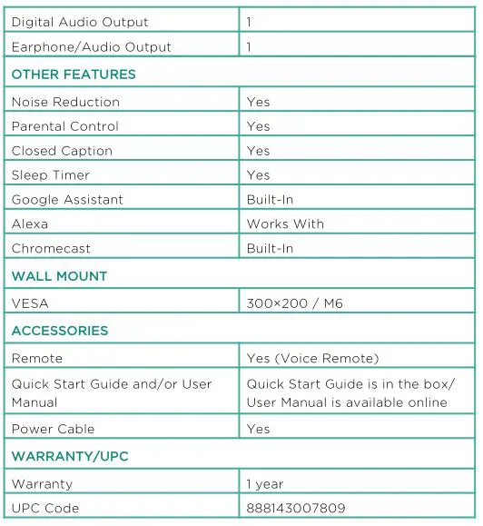 Hisense H8 Quantum Series Android TV-Specification3