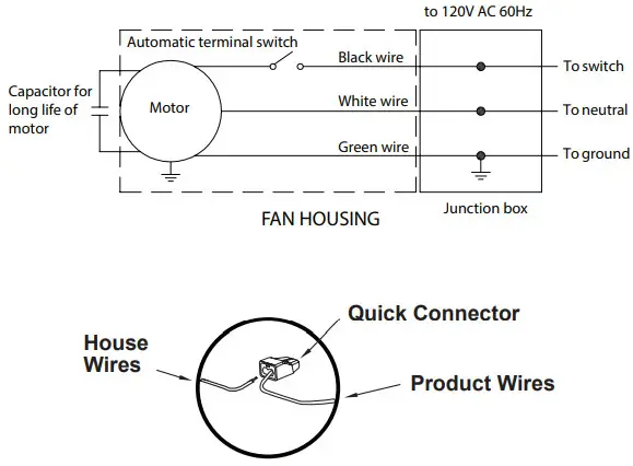 HOMEWEKS Ventilation Bath Fan 7107-03HW -WIRING