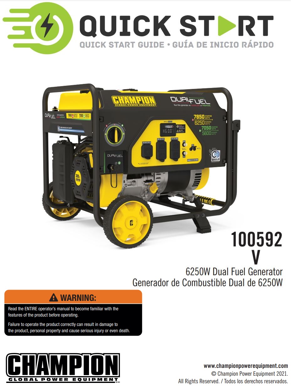 CHAMPION 100592V 6250W Dual Fuel Generator User Guide 1