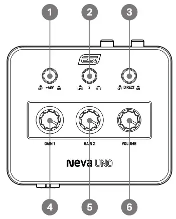 ESI Neva Uno 24 Bit 192 kHz USB C Audio Interface with Microphone Preamp - Connectors and Functions 1