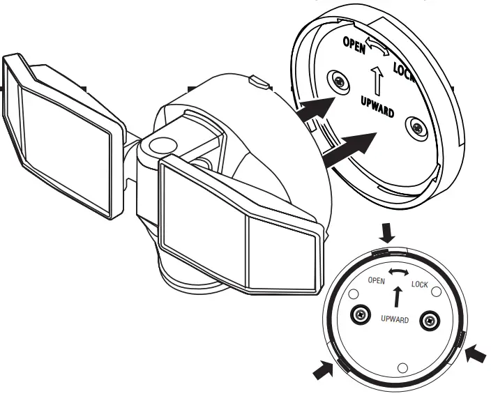 Good Earth Lighting SE1216 BRS 02LF4 G IP65 2 Head Battery Operated LED 400 Lumen Security Light - secure by twisting