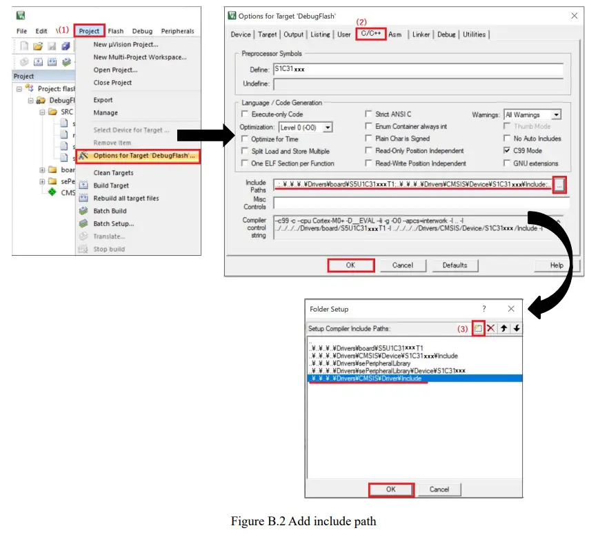 EPSON S1C31 Family Self Modifying Library-Add include path