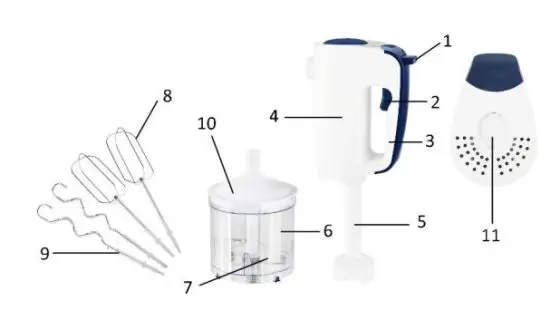emerio HMS-113257 11 3 In 1 Hand Mixer Set - PARTS DESCRIPTION