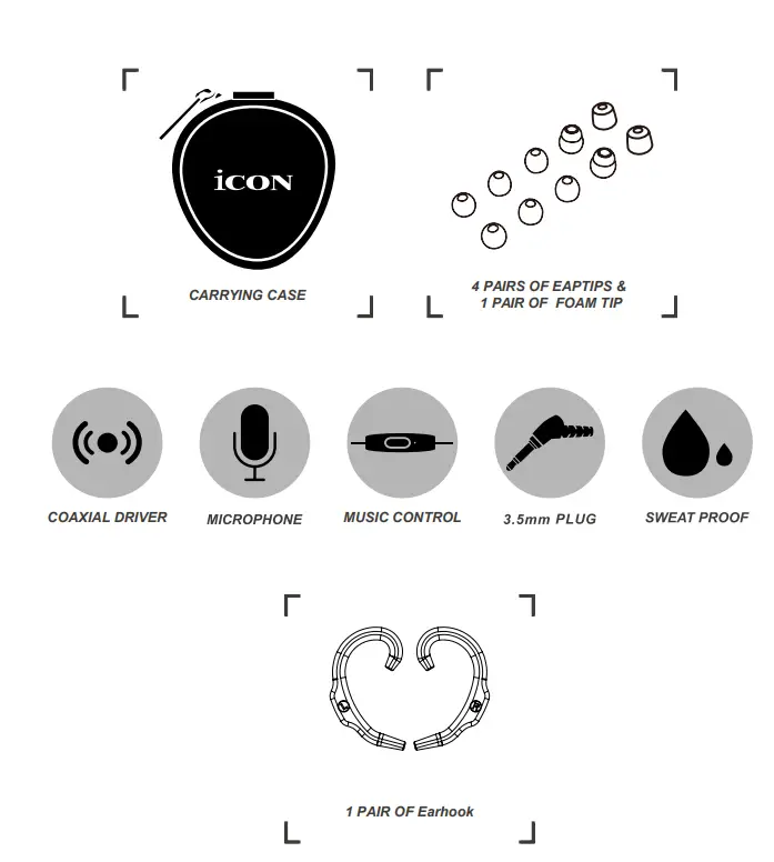 iCON Axial-G Coaxial Driver In-Ear Earphones Instruction Manual - What's in the package