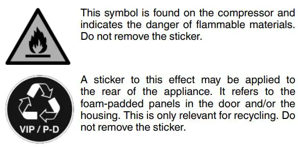 LIEBHERR TP1764 Countertop Fridge User Guide - Symbols on the appliance