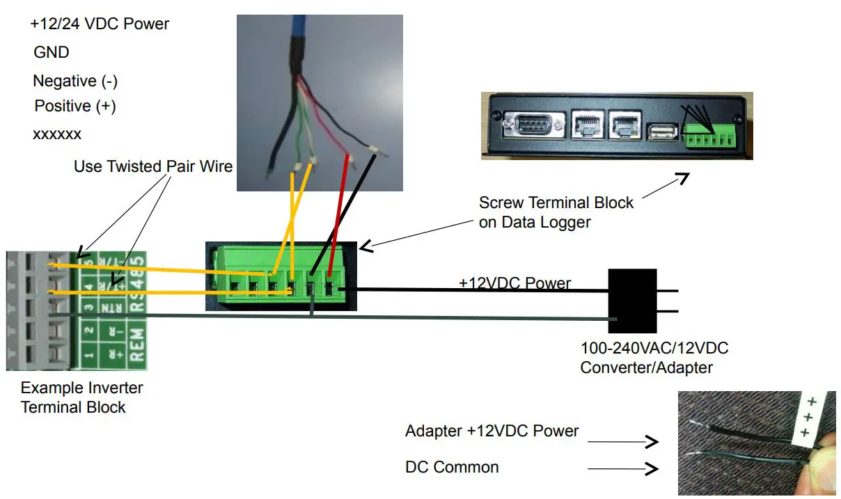 itsensor SM1-485 Pro Digital Solar Meter with External Temperature Probe Input User Manual - SM1-485 PRO connection diagram with logger and inverter