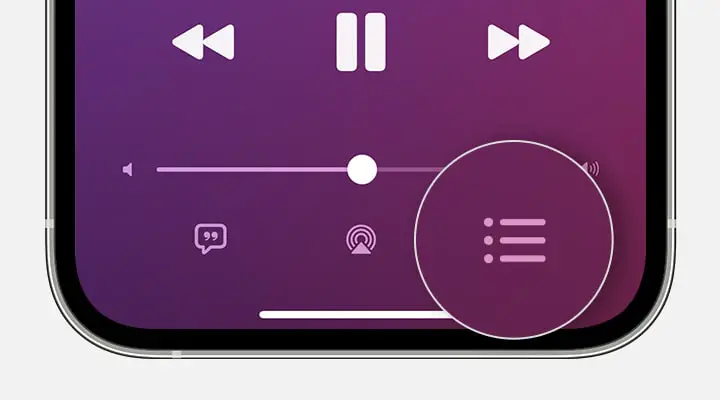iPhone showing the Playing Next button in the lower-right corner of the screen