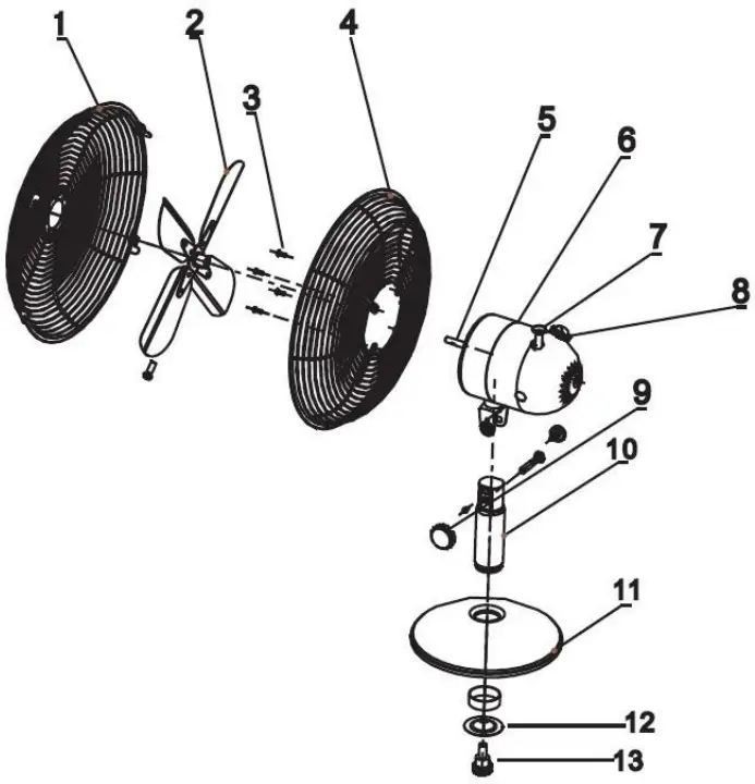 Goldair GCDF190 30cm Matte Black Desk Fan - Components