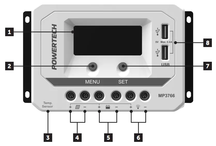 POWERTECH MP3766 PWM Solar Charge Controller with LCD Display - PRODUCT FEATURES