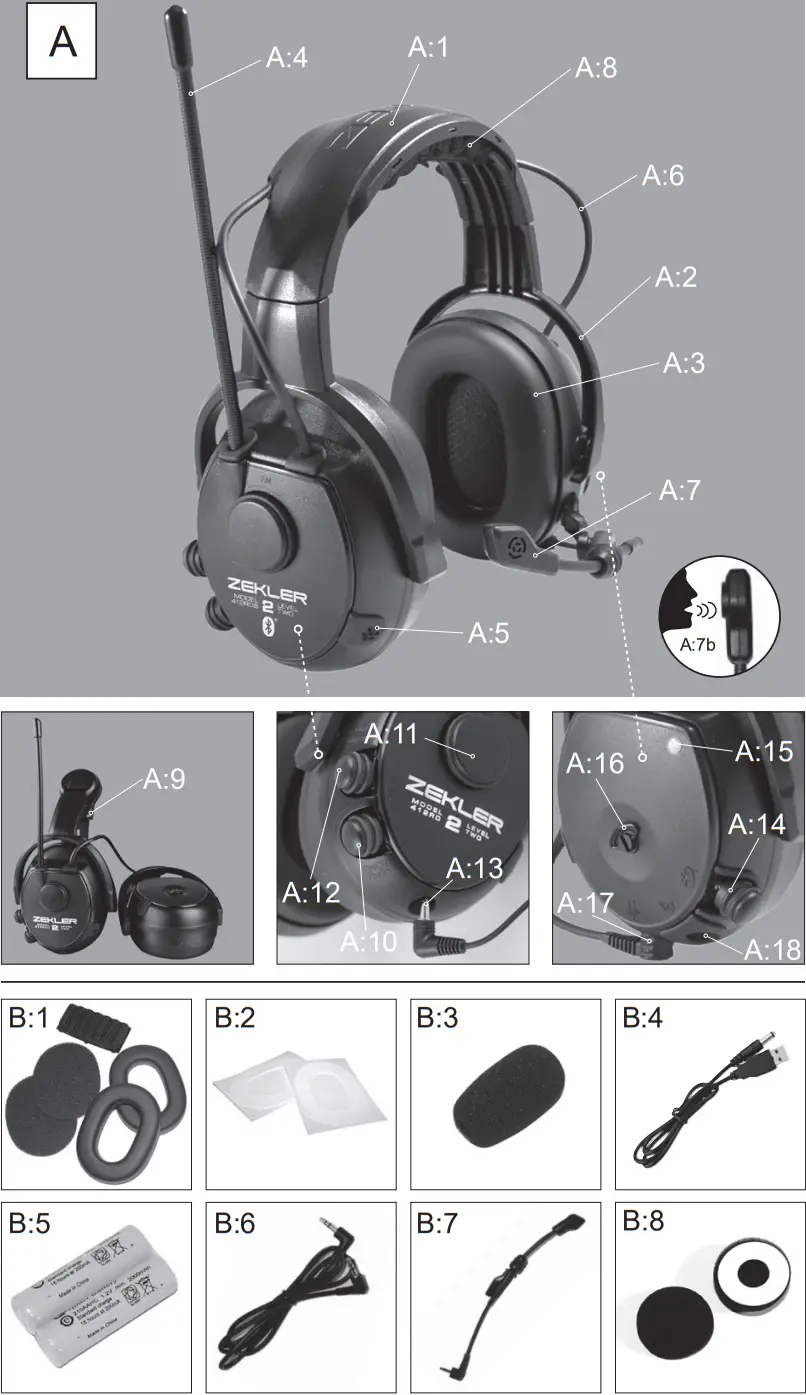 ZEKLER 412 RDB Hearing Bluetooth Radio Hearing Protection with Batteries - Fig 4