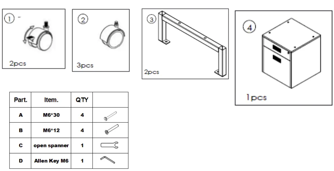 TS500002 Drawers Wood File Cabinet Package Content