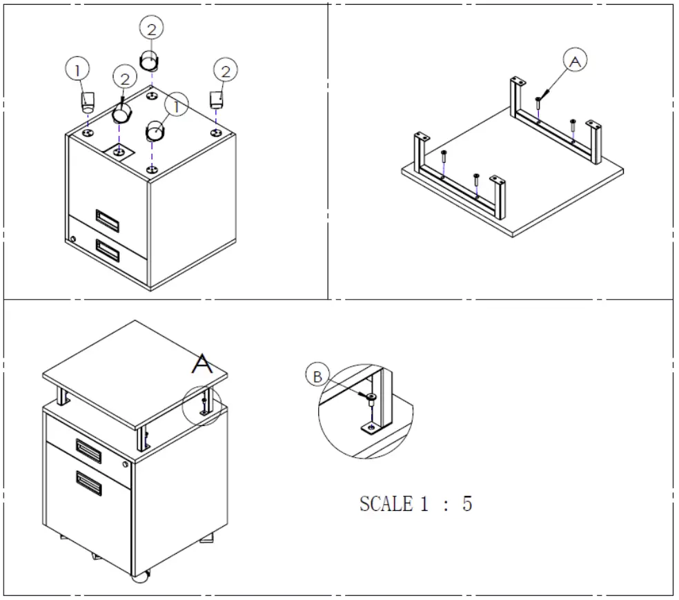 TS500002 Drawers Wood File Cabinet Assembly illustration