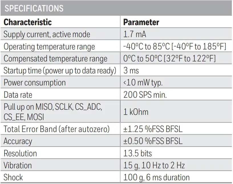 Honeywell MicroPressure Board Mount Pressure Sensors User Guide - SPECIFICATIONS