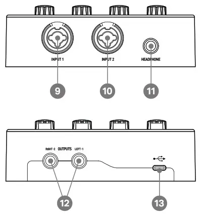 ESi Neva Duo 24 Bit 192 kHz USB C Audio Interface with 2 Microphone Preamps - Connectors and Functions 2