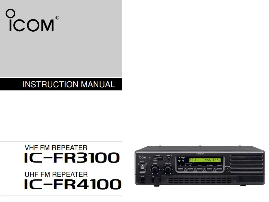 ICOM IC-FR3100 VHF Radio Repeater Instruction Manual