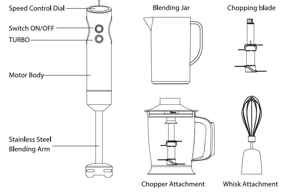 Elechomes HB102 4-In-1 Multi Use Hand Blender - product