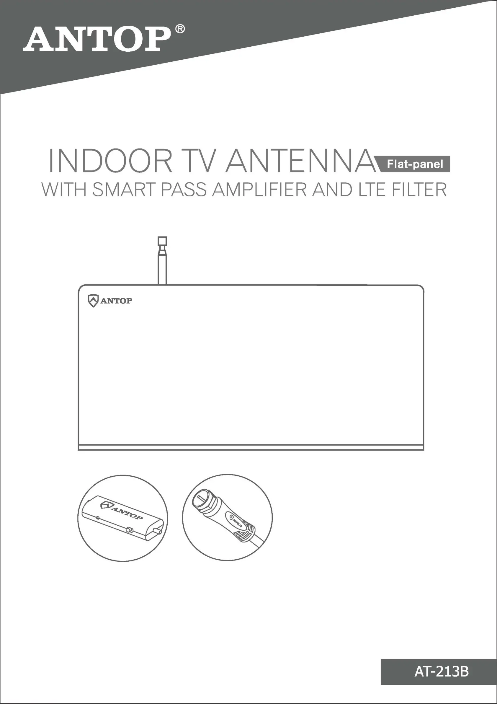 ANTOP AT-213B Indoor TV Antenna Flat-panel with Smart Pass Amplifier and Filter User Manual
