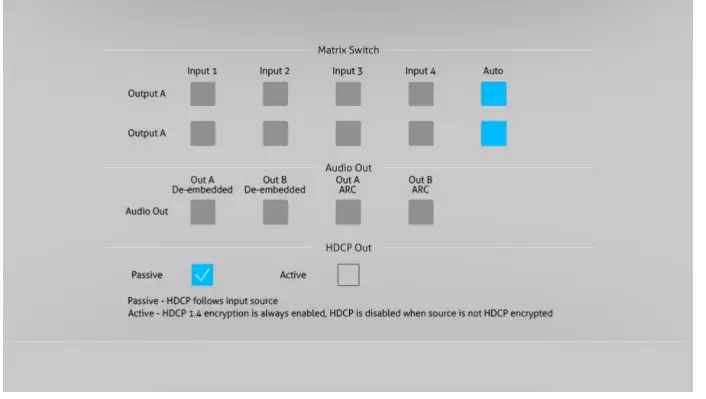 VIVOLINK VLHDMIMAT4X2RS 4x2 HDMI 2.0 Presentation Switcher with Matrix Outputs - 8