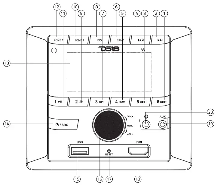 DS18 RVR1 2-Zone Wall Mount Stereo Receiver - parts 3
