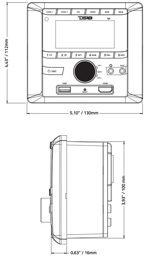 DS18 RVR1 2-Zone Wall Mount Stereo Receiver - parts 4