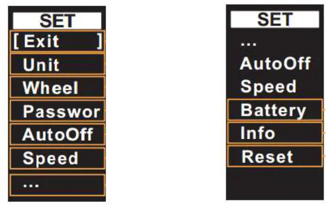 Ride1UP Intelligent OLED Display SW102- setting interface