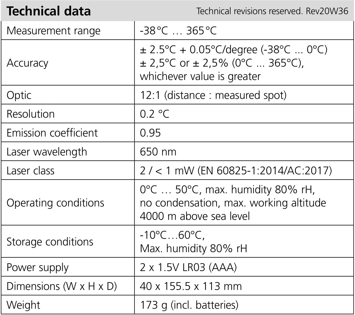 Laserliner ThermoSpot Laser - Technical data