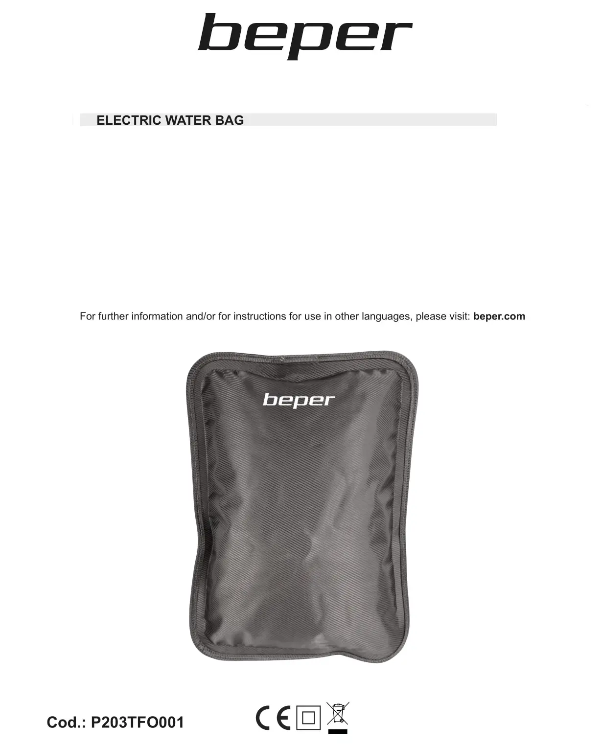 beper P203TFO001 Electric Water Bag User Guide