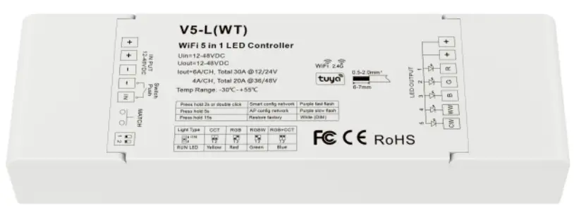 LEDLyskilder V5 L WiFi and RF 5 in1 LED Controller