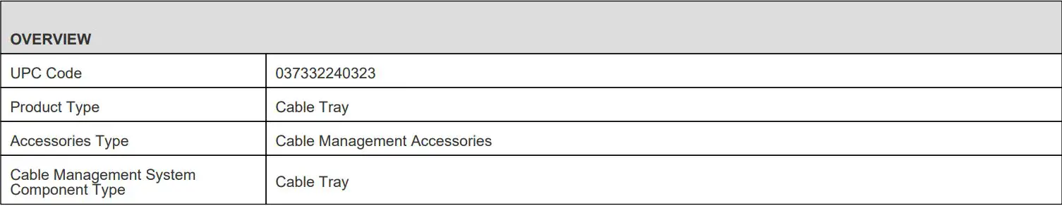TRIPP-LITE SRWB12210STR10 Wire Mesh Cable Tray Installation Guide - Specifications