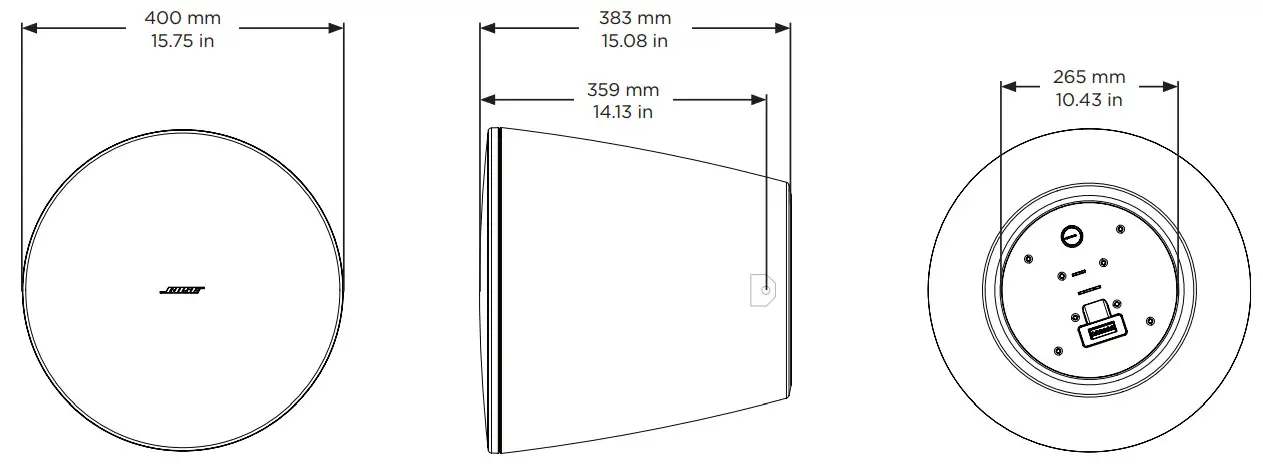 BOSCH DesignMax DM10P SUB Pendant Loudspeaker - Product Dimensions