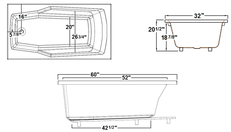 Laurel-Mountain-6032WT064-Withams-60-Inch-x-32-Inch-Drop-In-Acrylic-Soaking-Bathtub-FIG-1