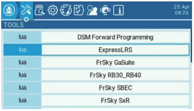 Model and protocol selection (ELRS)