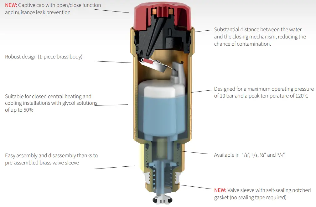 Flamco Flexvent Automatic Air Vent - Captive cap