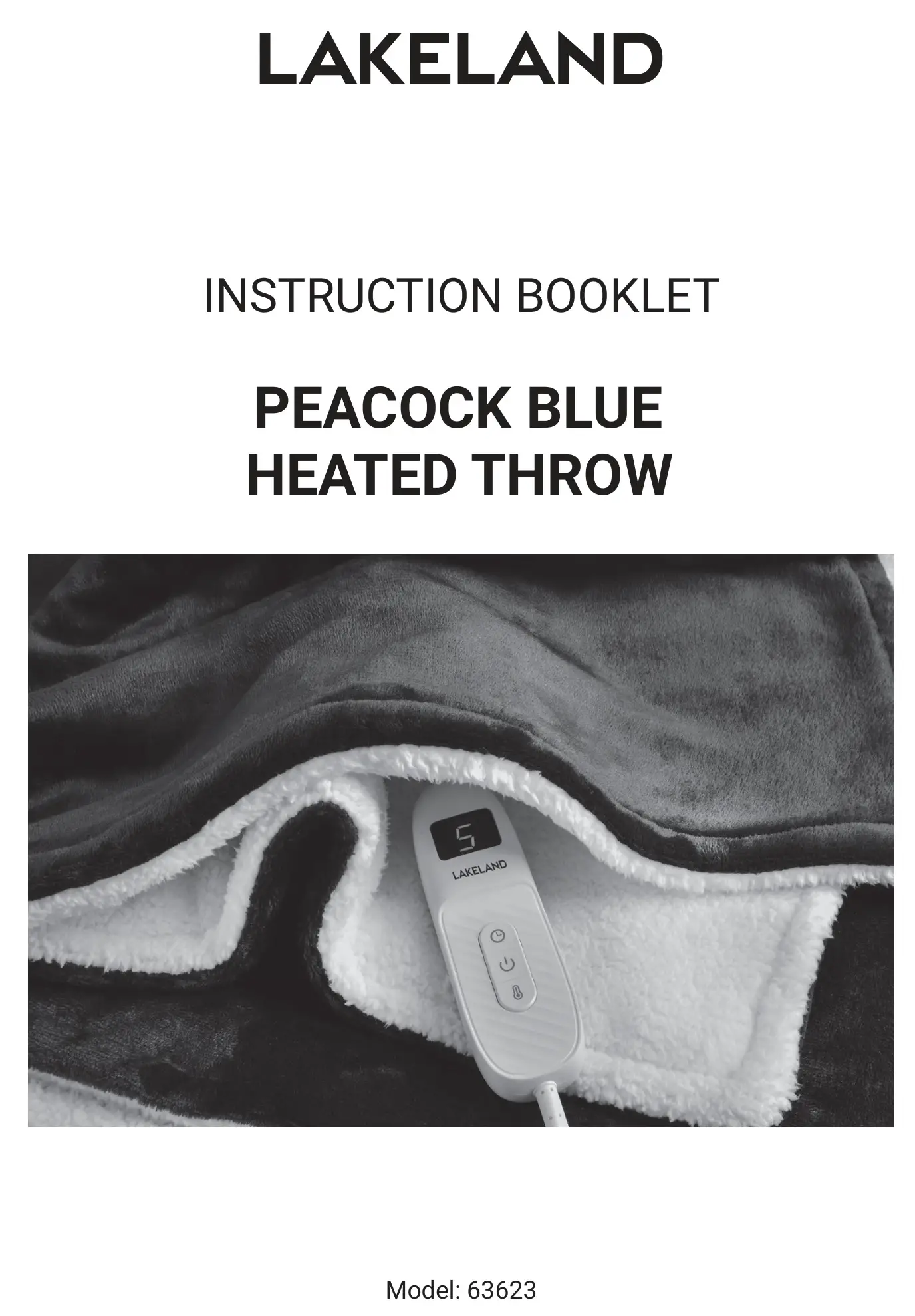 LAKELAND Peacock Blue Heated Throw 63623 Instruction Manual