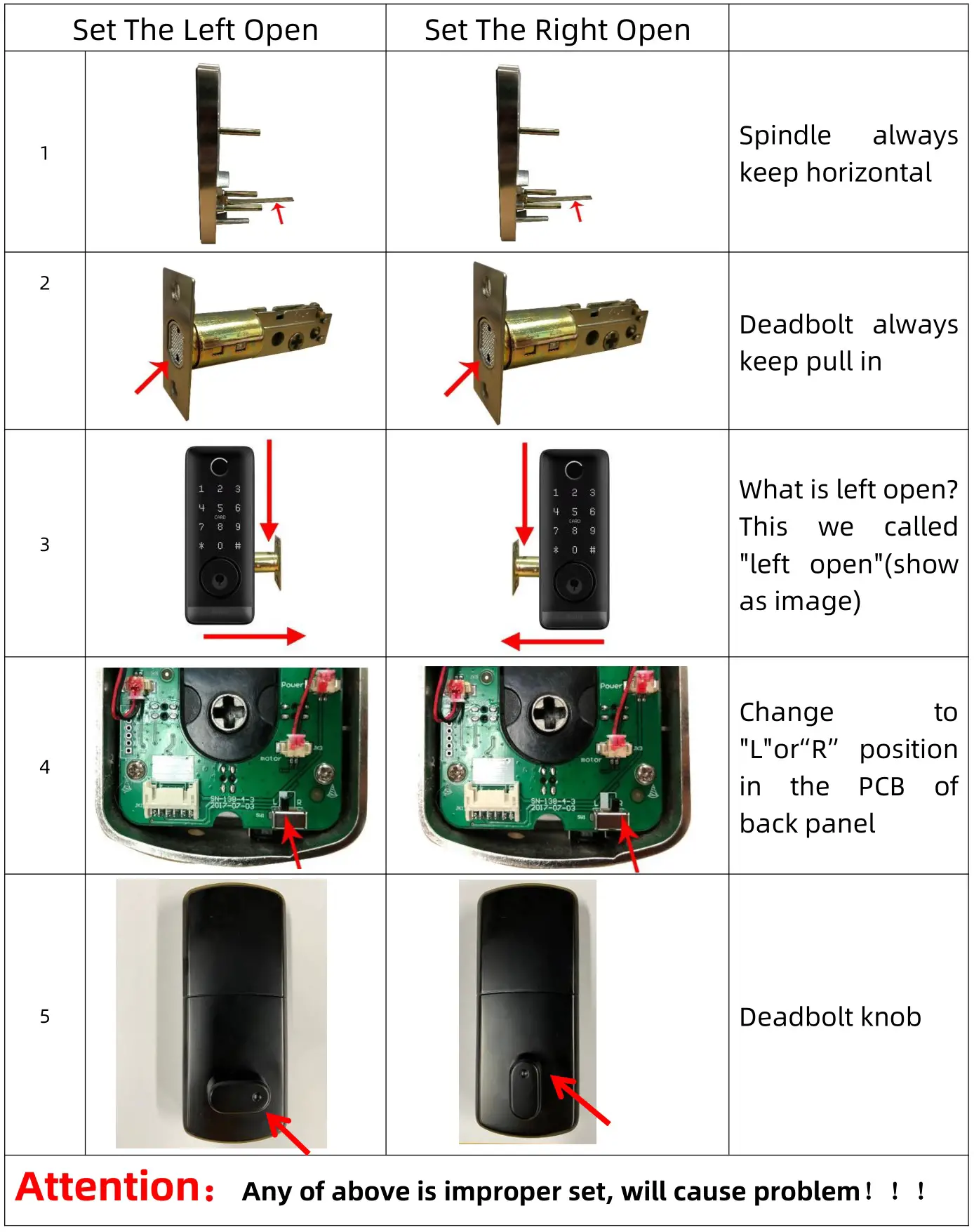 VSH T1B-TTB Smart Door Lock - Confirm opening direction