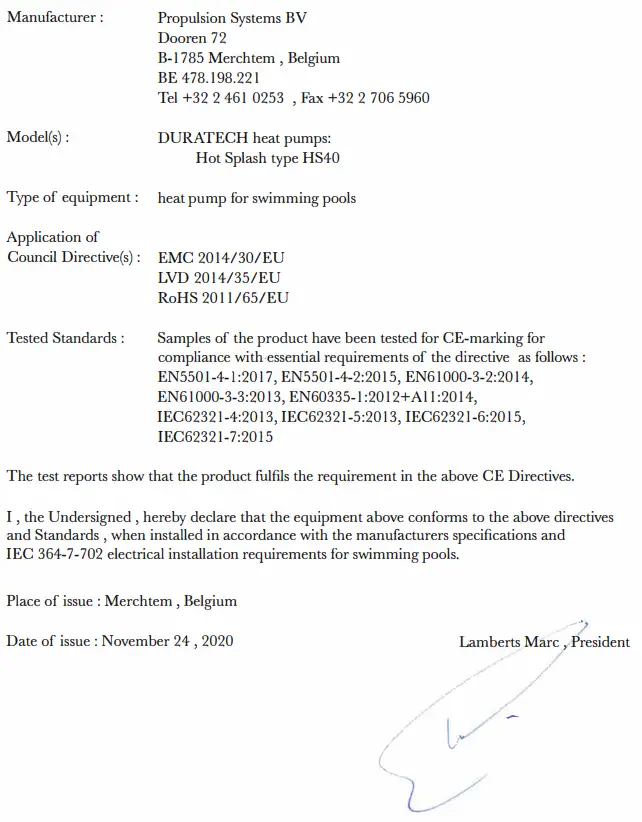 DURATECH HS40 HotSplash Heat pump fig11