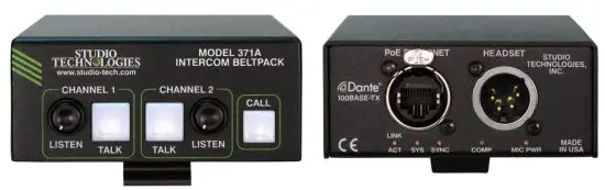 FIG 1 Model 371A Intercom Beltpack top and bottom views