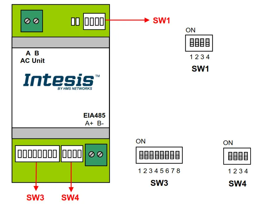 Intesis Modbus RTU Interface for Toshiba Air Conditioners - DIP-switch Configuration