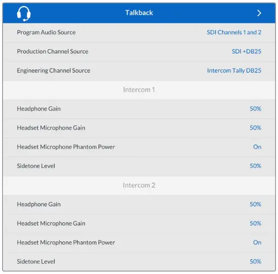 proavl Blackmagic URSA Mini URSA Mini Pro - headphone gain