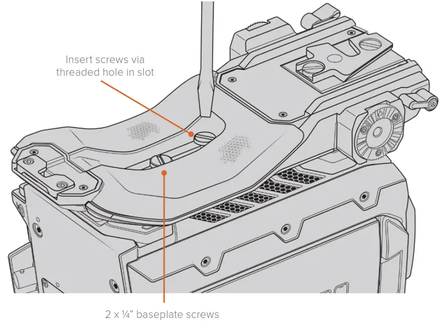 proavl Blackmagic URSA Mini URSA Mini Pro - To attach the shoulder mount baseplate