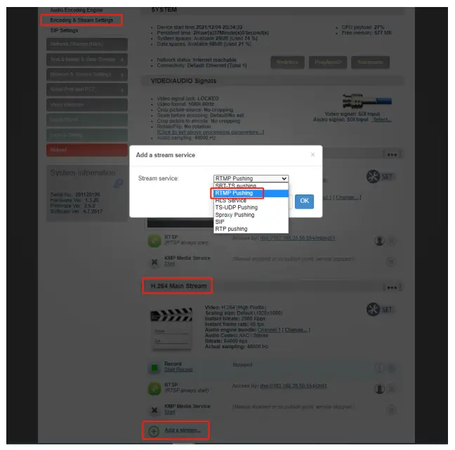 RTMP Pushing streaming live