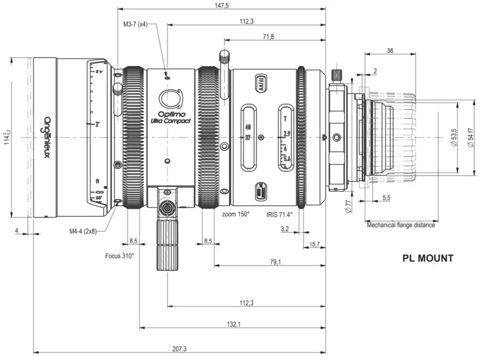 angenieux Optimo Ultra Compact 37 102mm Zoom Lens - Outline drawings