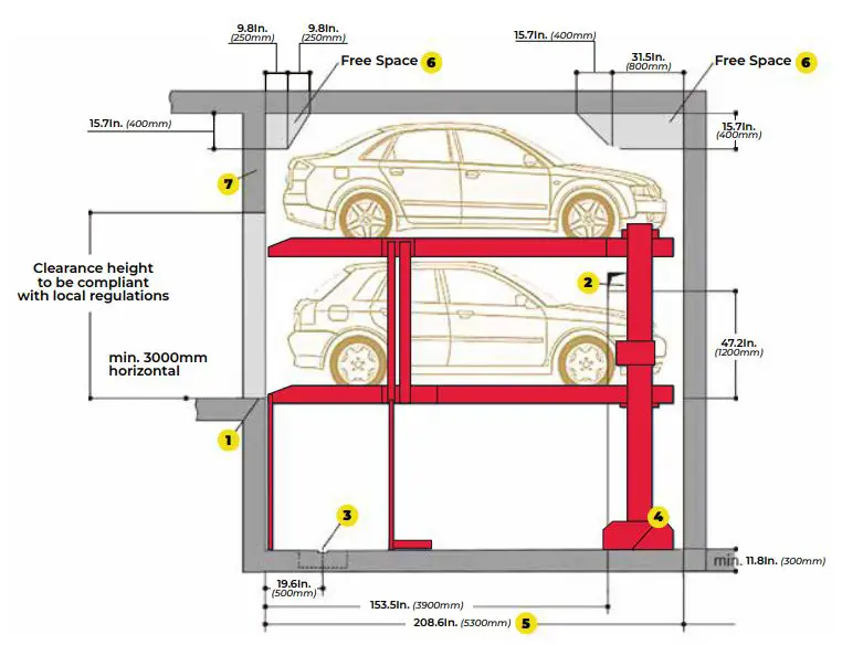 babcopark Pit Parking Lift System User Manual - Dimensions