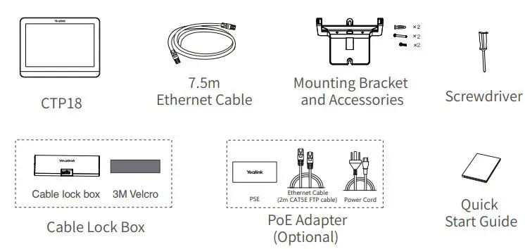Yealink Collaboration Touch Panel CTP18 User Guide - Package Contents