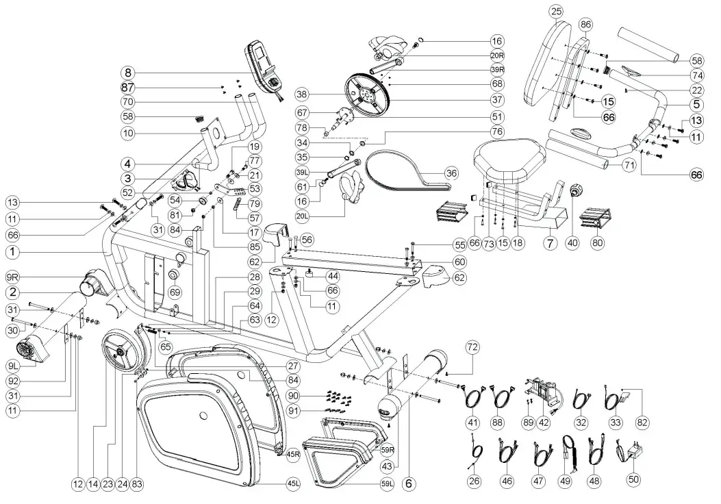 BodyMax CVEB2710 60 Recumbent Bike - Exploded drawing