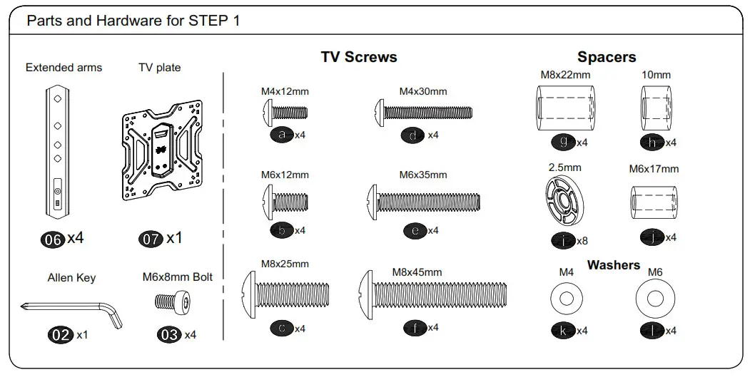 USX-MOUNT XMM006-1 - Parts and Hardware for STEP 1