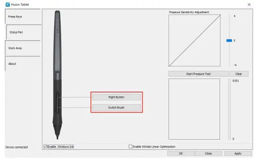 HUIOON Battery-free Pen Tablet - Pen buttons function setting